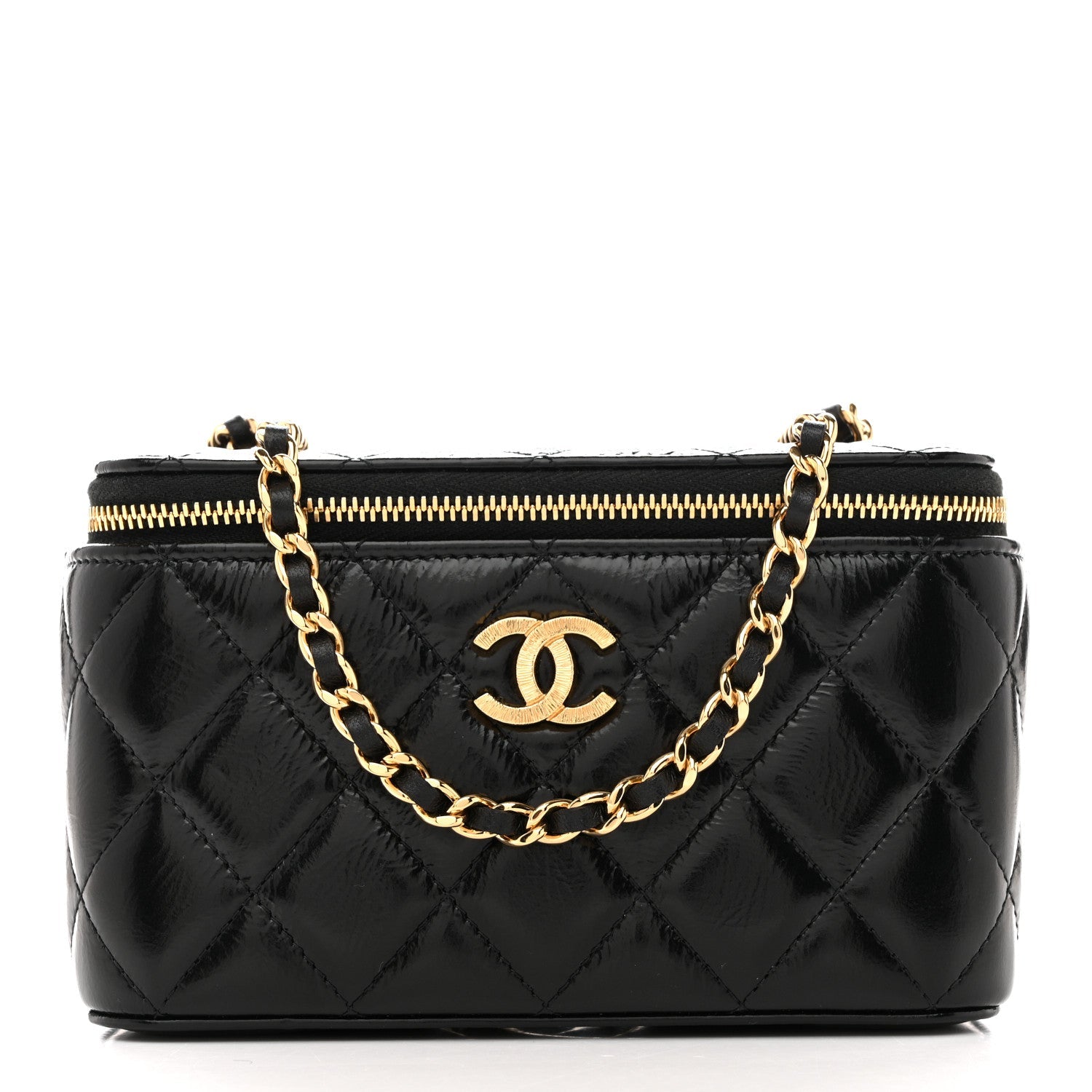 Chanel Shiny Lambskin Quilted Small Vanity Case With Chain Black