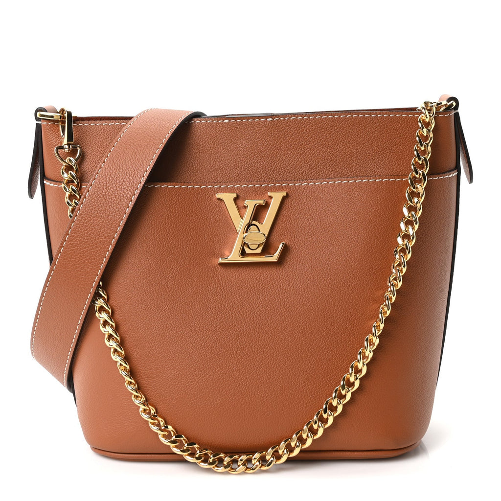 Louis Vuitton Calfskin Lock and Walk Bucket Cognac