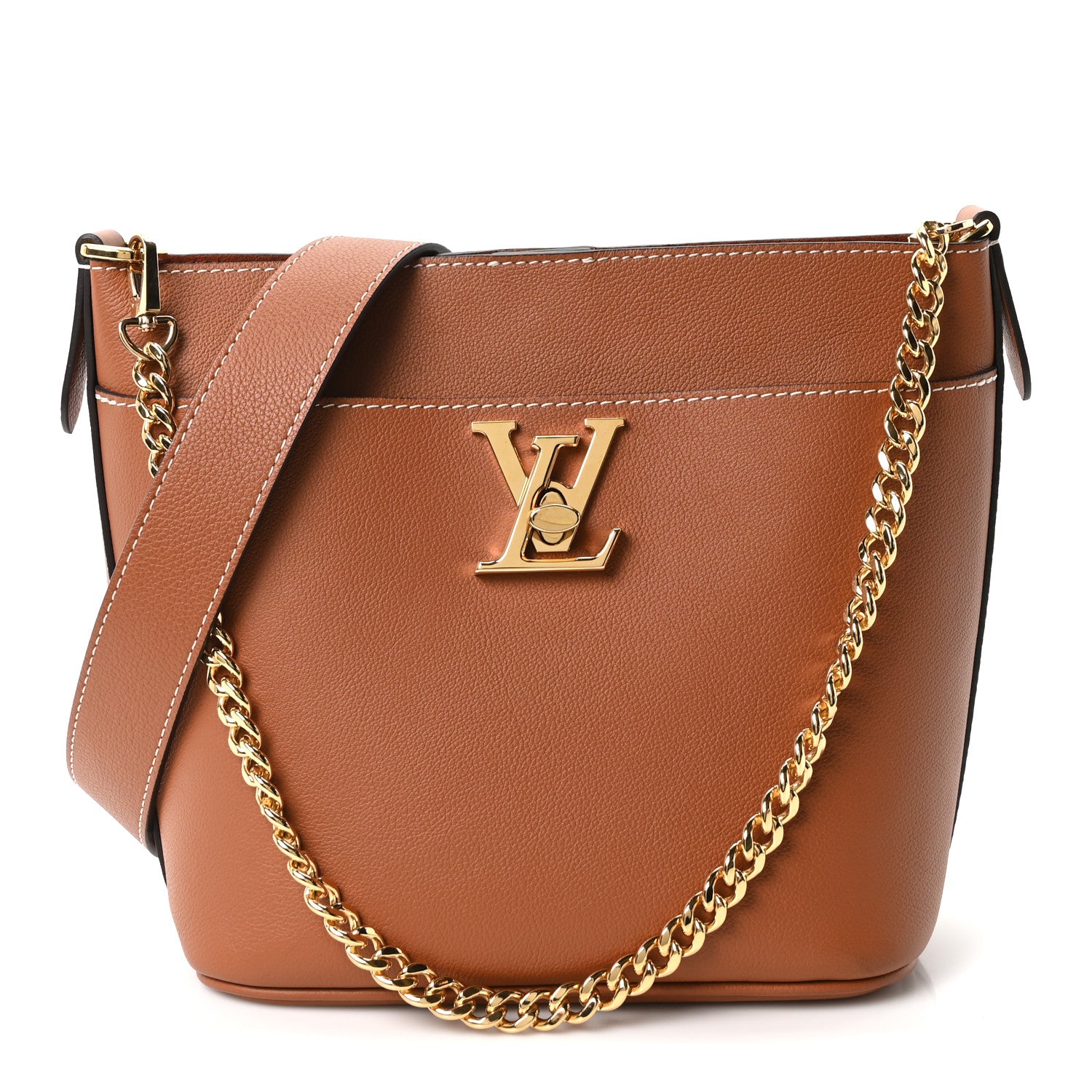 Louis Vuitton Calfskin Lock and Walk Bucket Cognac