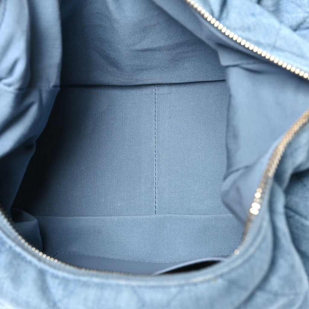 Chanel Washed Denim Quilted Large Trendy Pockets Hobo Blue