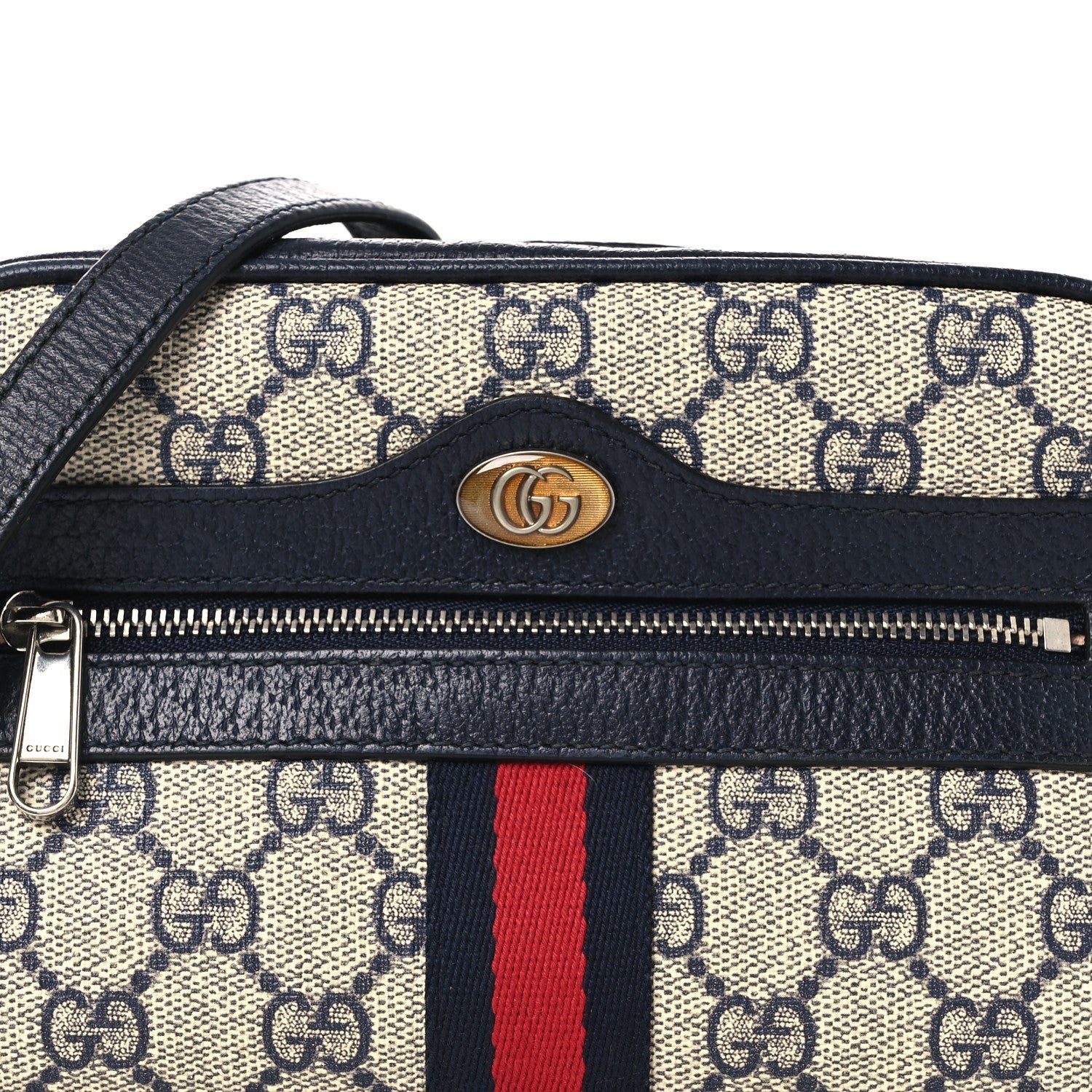 Gucci GG Supreme Monogram Textured Dollar Calfskin Web Mini Ophidia Shoulder Bag Beige Blue