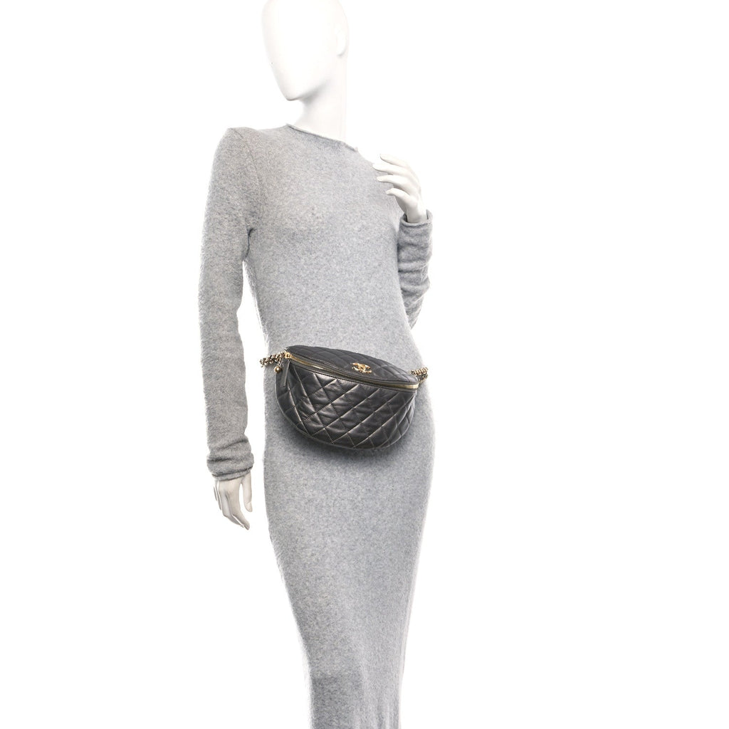 Chanel Metallic Calfskin Pearl Quilted CC Belt Bag Ruthenium