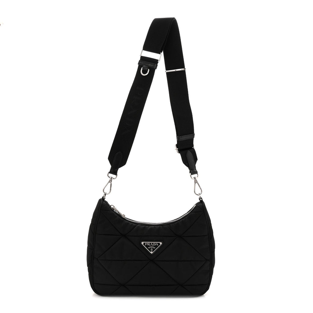 Prada Re-Nylon Triangle Padded Patchwork Shoulder Bag Black
