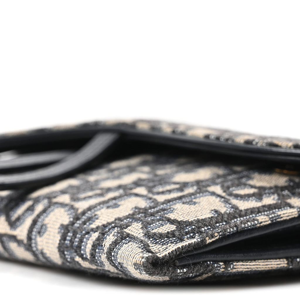 Christian Dior Oblique Saddle Chain Long Wallet Blue