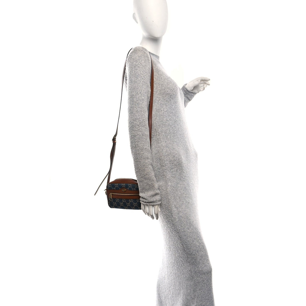 Gucci New Denim GG Monogram Dollar Calfskin Mini Ophidia Shoulder Bag Blue Tea Cuir Epilog