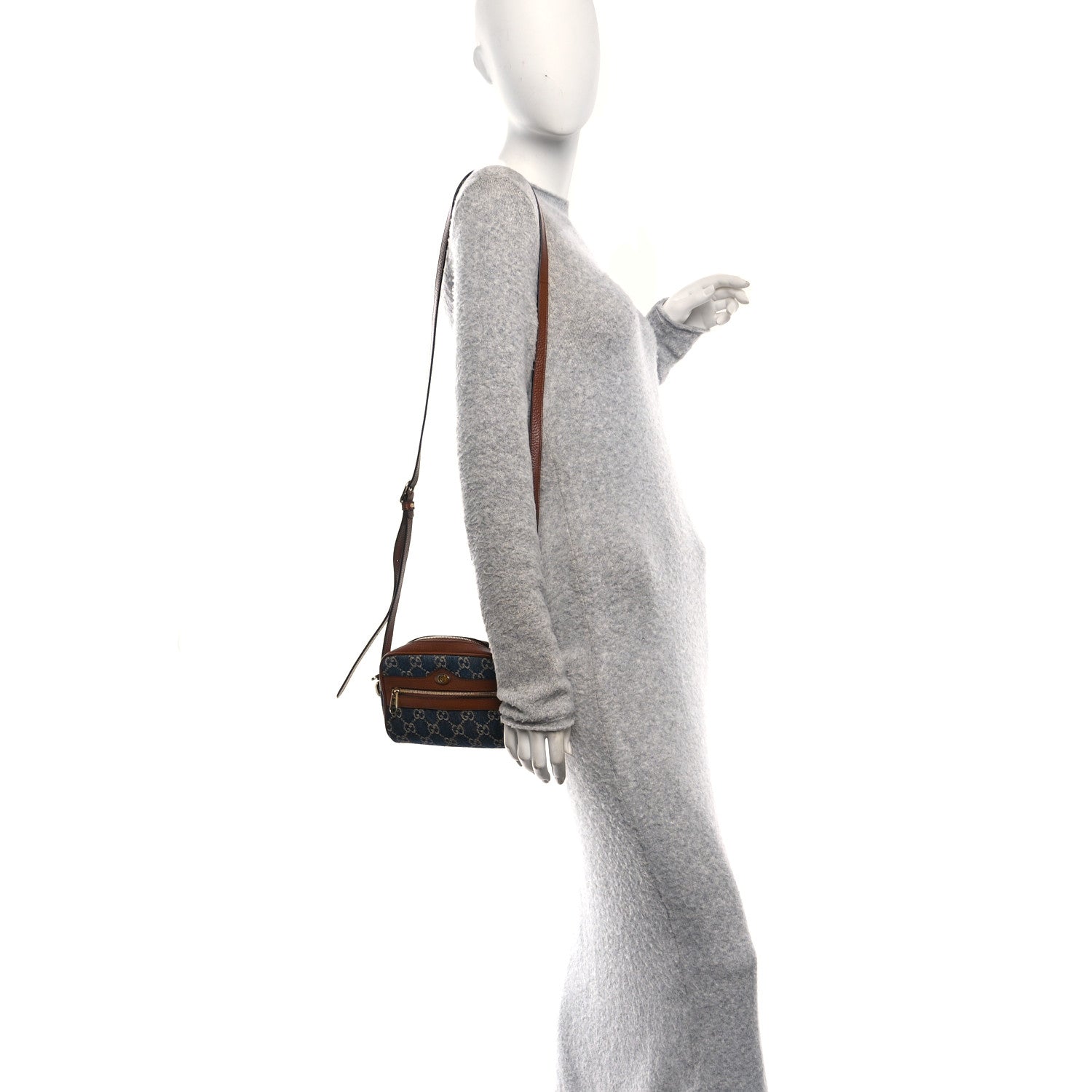 Gucci New Denim GG Monogram Dollar Calfskin Mini Ophidia Shoulder Bag Blue Tea Cuir Epilog