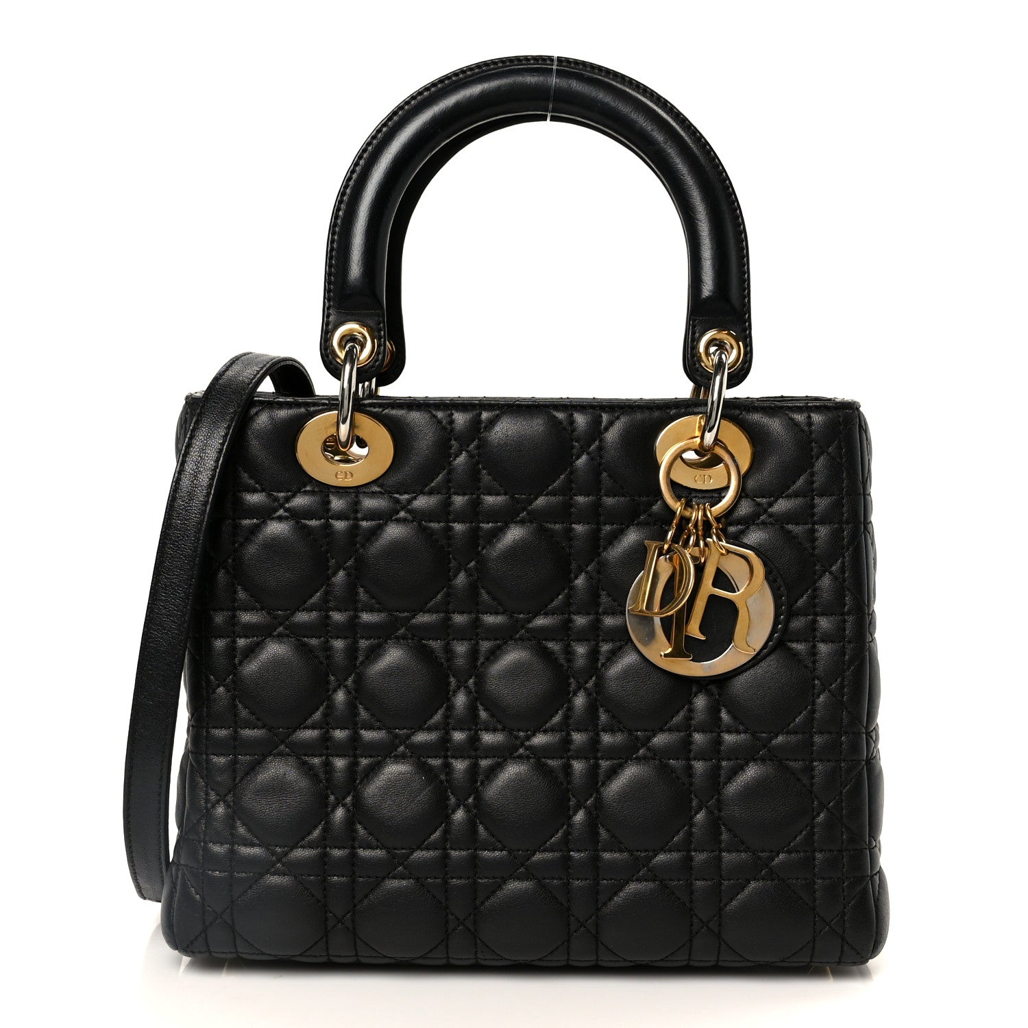 Christian Dior Lambskin Cannage Medium Lady Dior Black