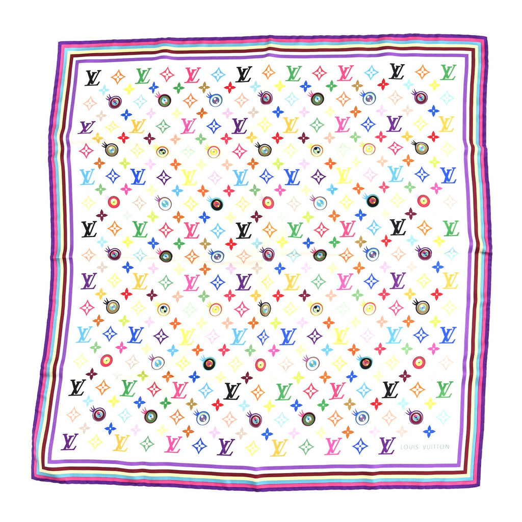 Louis Vuitton Silk Multicolor Eye Love Scarf White