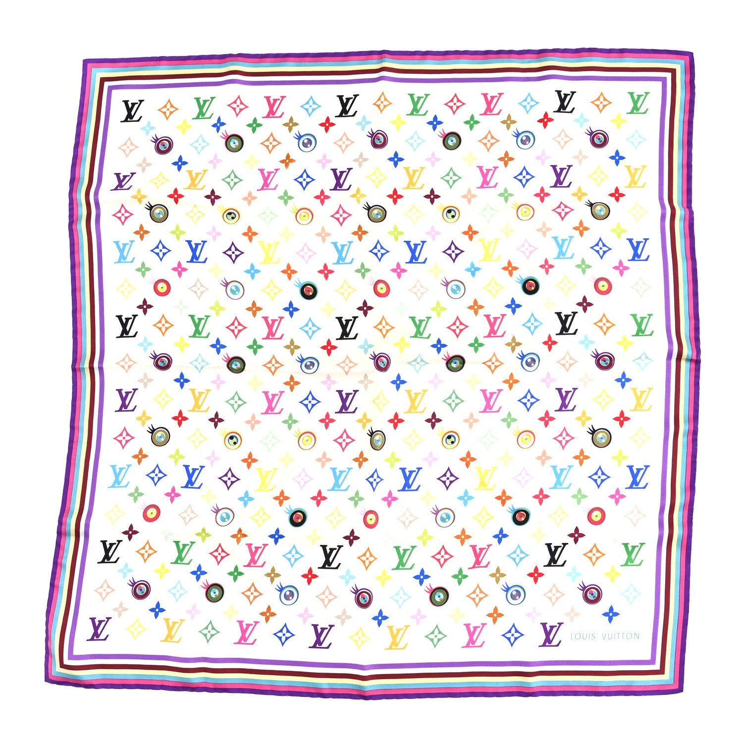 Louis Vuitton Silk Multicolor Eye Love Scarf White