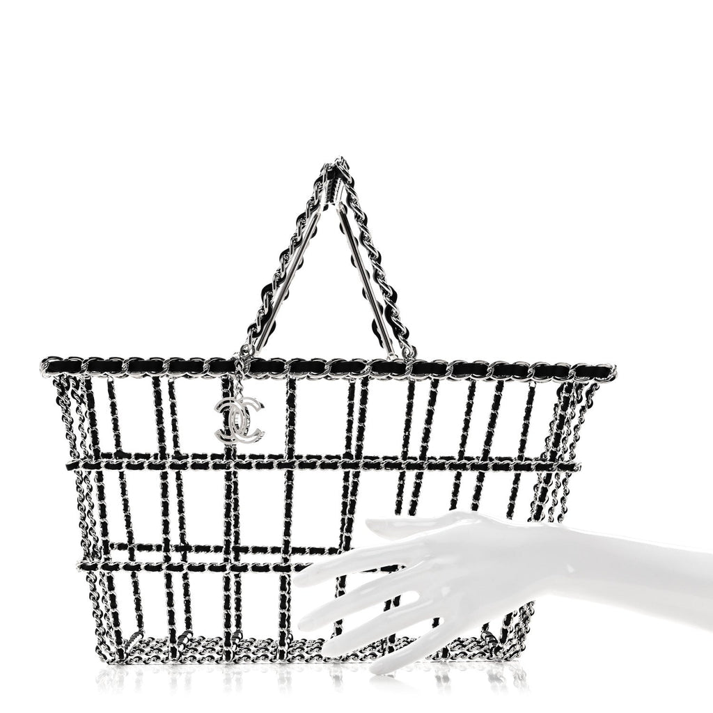 Chanel Brass Calfskin Medium Grocery By Chanel Shopping Basket Silver