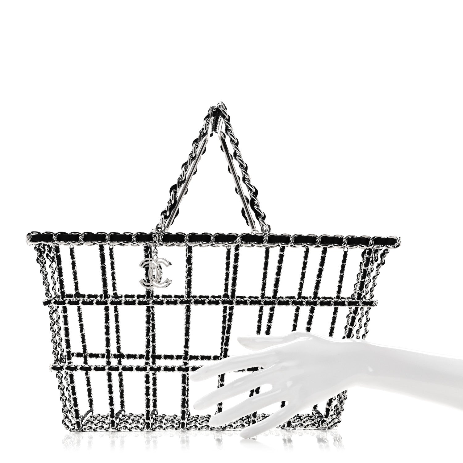 Chanel Brass Calfskin Medium Grocery By Chanel Shopping Basket Silver