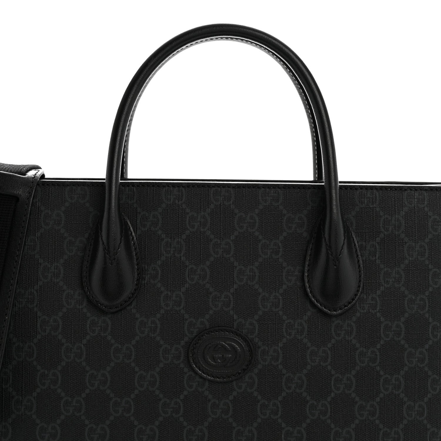 Gucci GG Supreme Monogram Azalea Calfskin Web Medium Retro Interlocking G Vertical Tote Bag Black