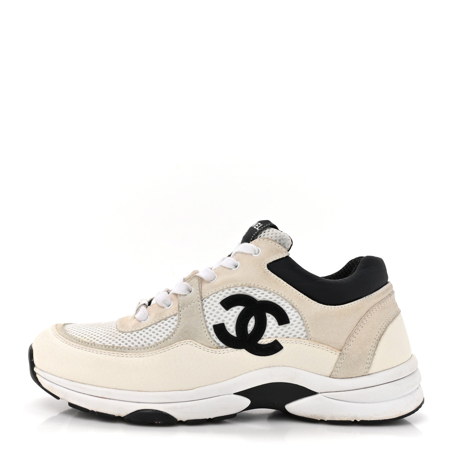Mesh Suede Calfskin Grained Calfskin Womens CC Sneakers 41 White Black