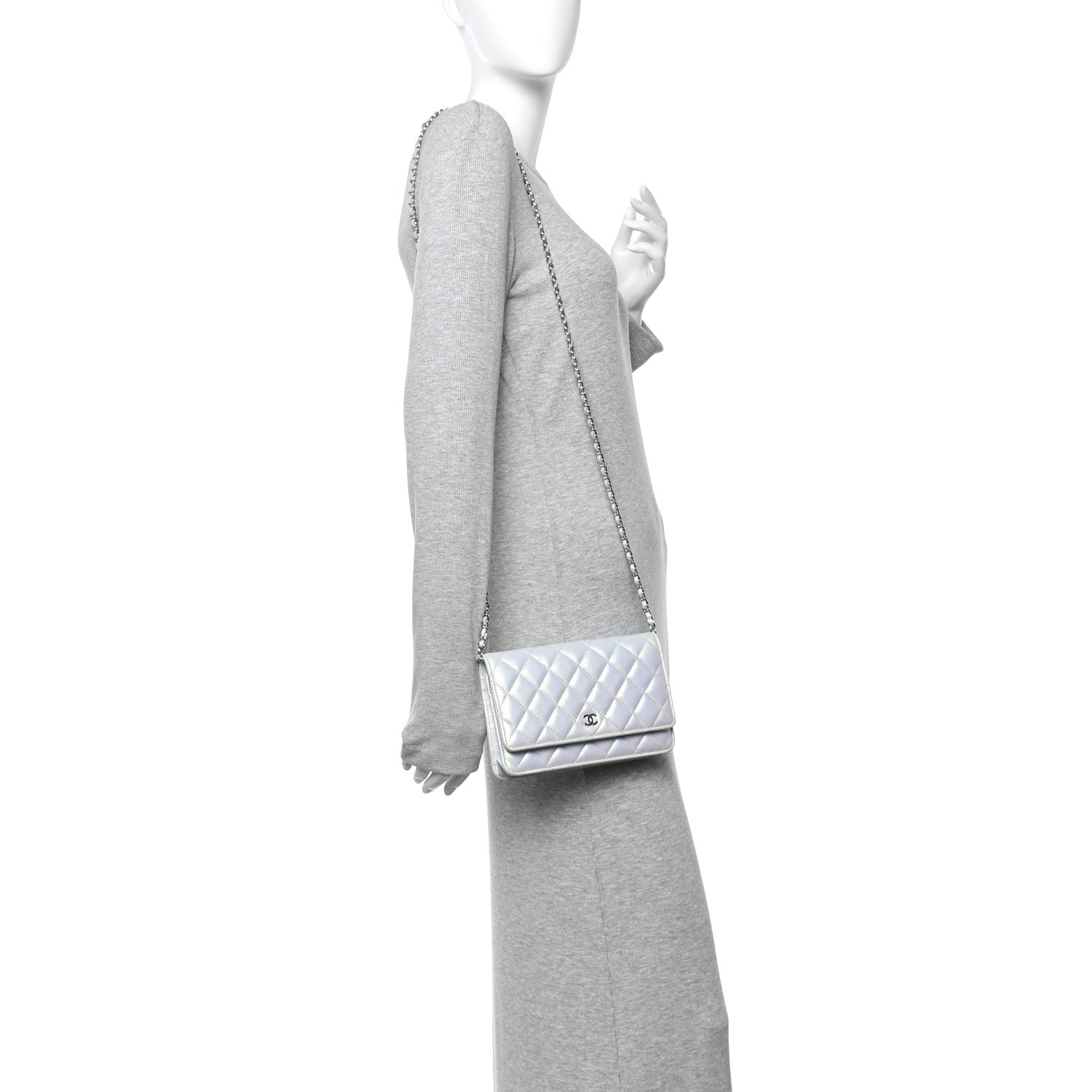 Chanel Iridescent Calfskin Quilted Wallet On Chain WOC Light Blue