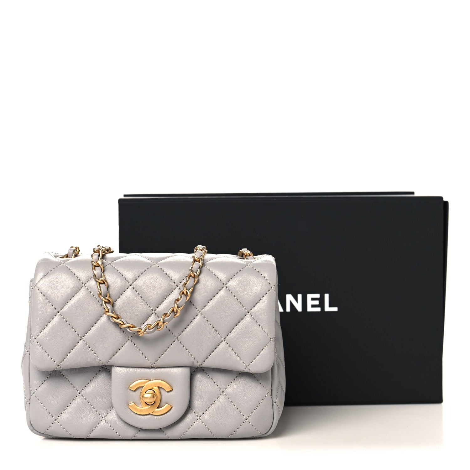 Chanel Lambskin Quilted Mini Pearl Crush Flap Light Grey
