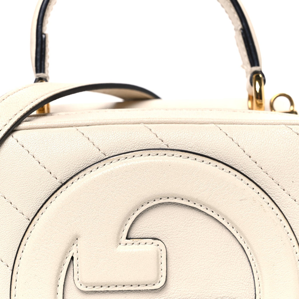 Gucci Sakai Be Green Calfskin Diagonal Stitched Blondie Top Handle Bag Mystic White