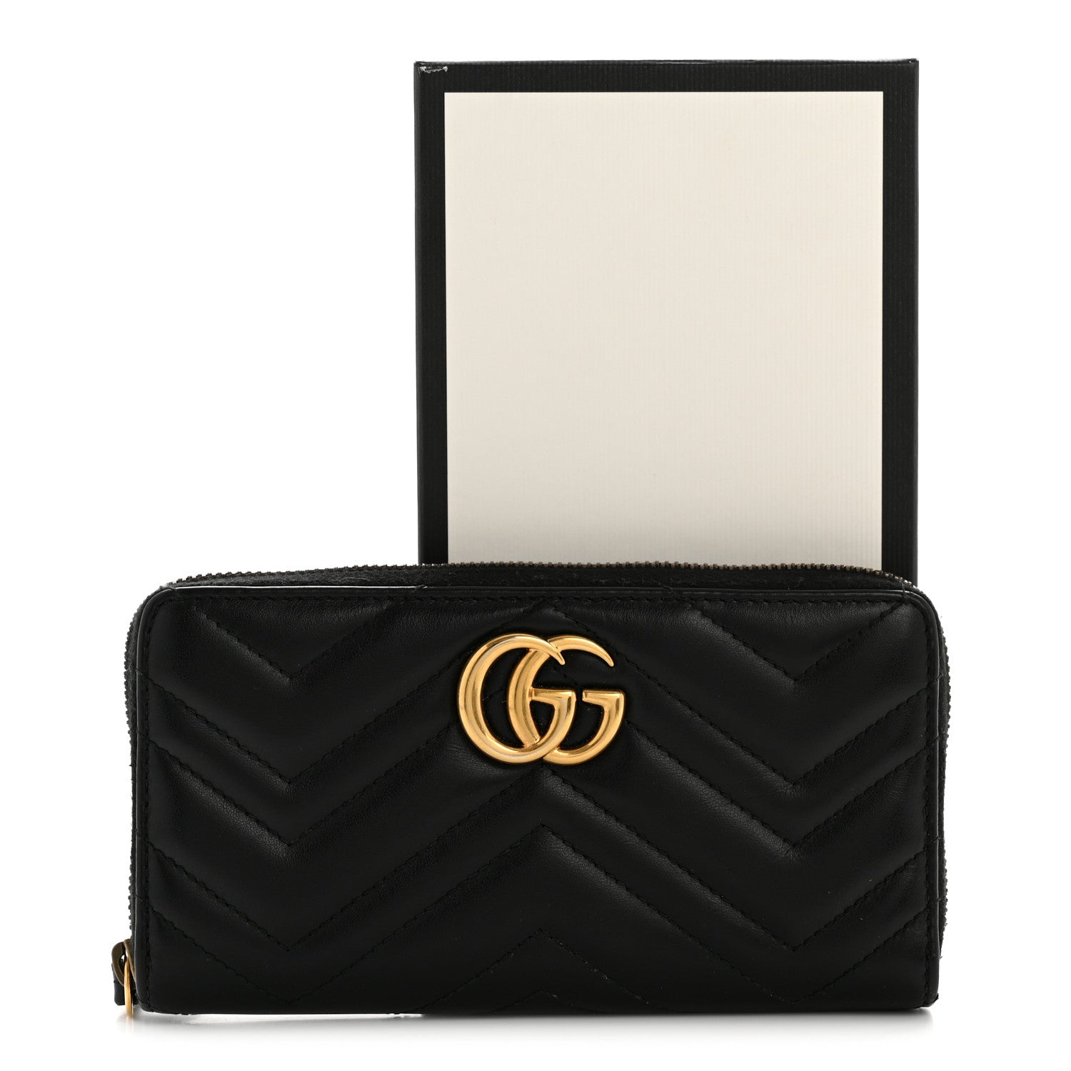 Gucci Calfskin Matelasse GG Marmont Zip Around Organizer Wallet Black