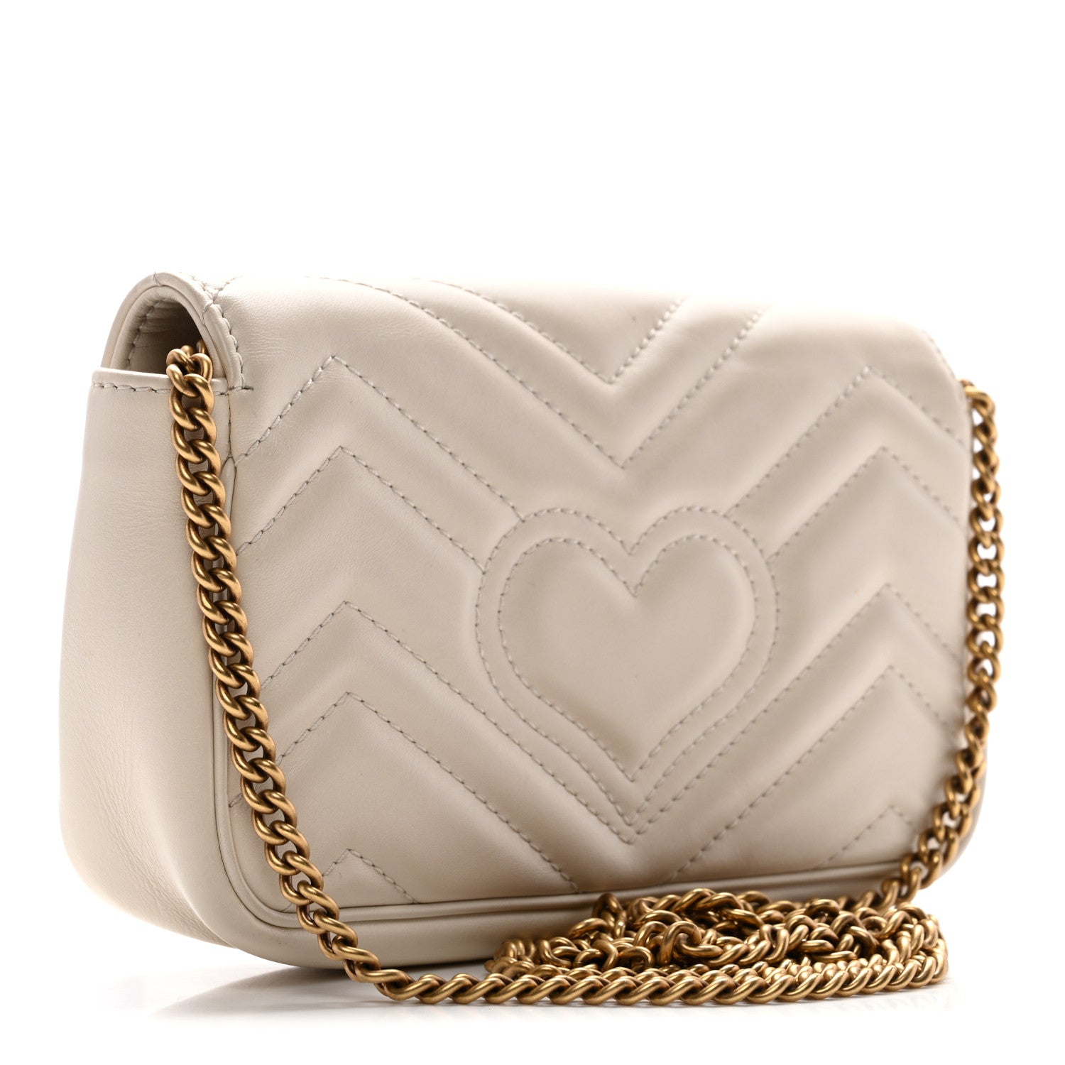 Gucci Calfskin Matelasse Super Mini GG Marmont Shoulder Bag White