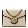 Gucci Vintage Effect Calfskin Matelasse Diagonal Torchon GG Marmont Chain Wallet Mystic White Blue Agata