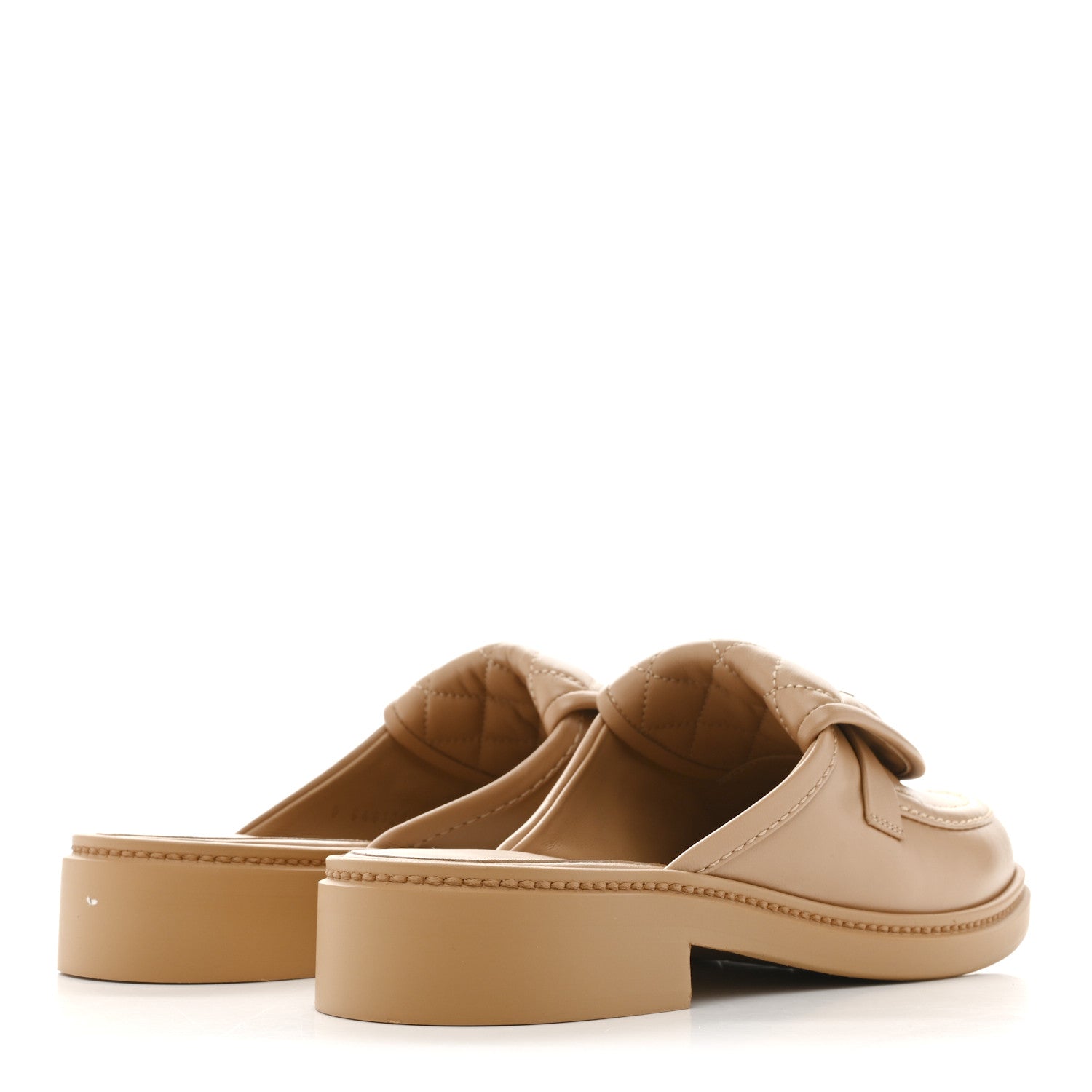 Lambskin Quilted CC Turnlock Mules 37.5 Light Beige