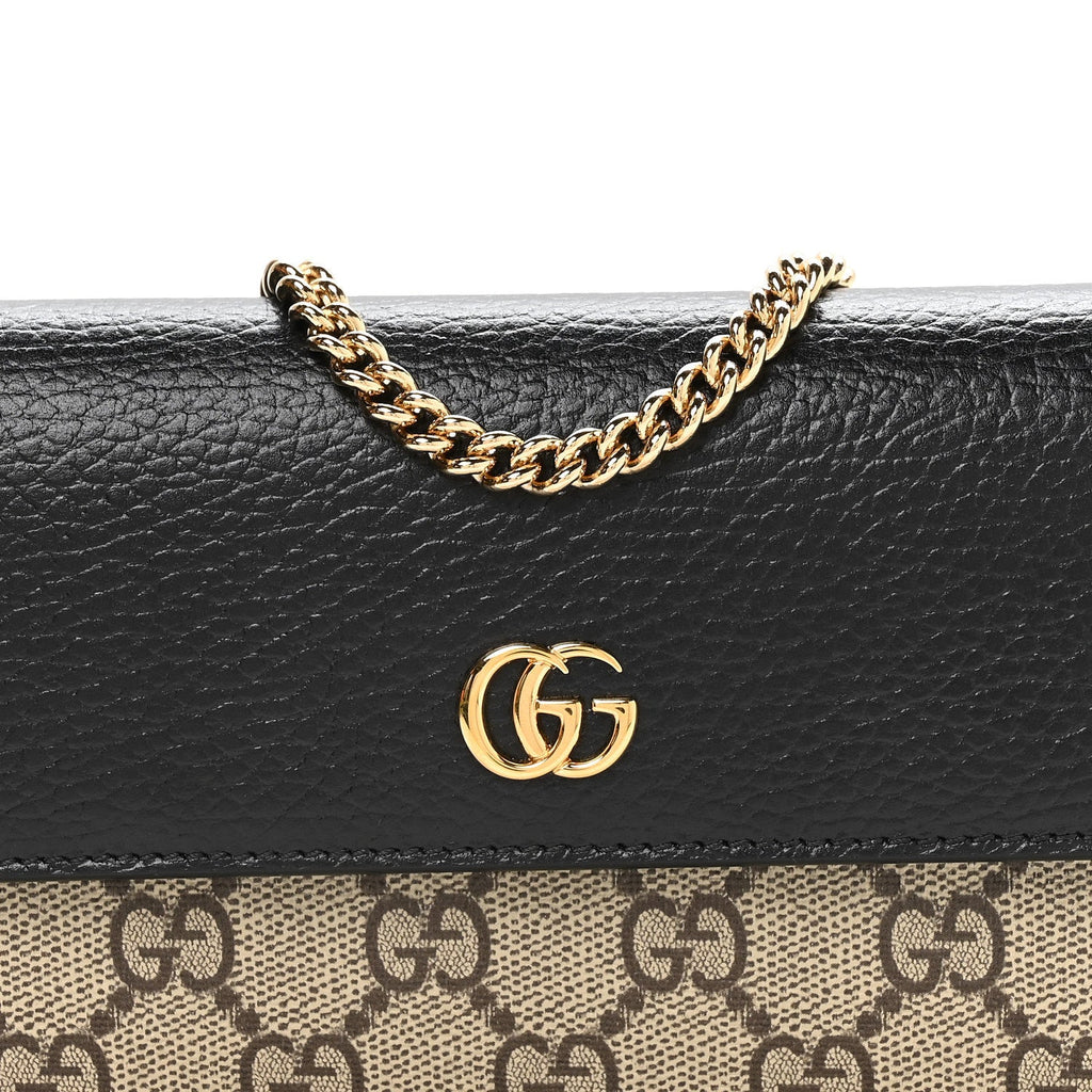 Gucci Dollar Calfskin GG Supreme Monogram Petite GG Marmont Wallet Chain Bag Black Beige Ebony