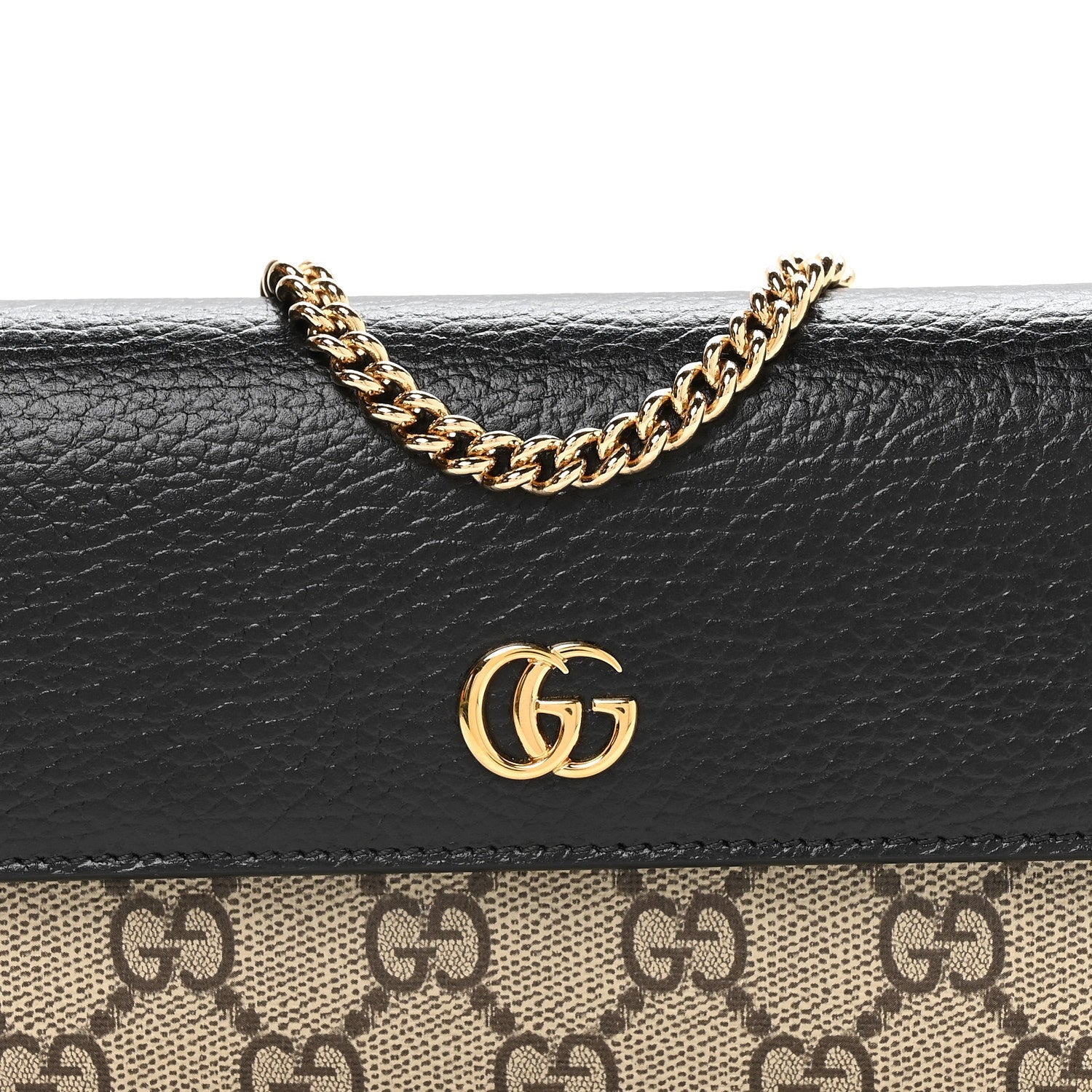 Gucci Dollar Calfskin GG Supreme Monogram Petite GG Marmont Wallet Chain Bag Black Beige Ebony