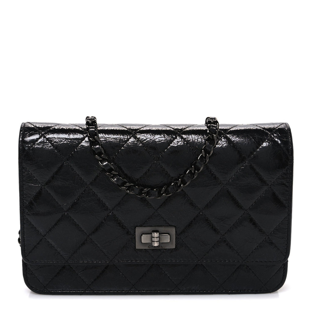 Chanel Glazed Aged Calfskin Reissue Wallet On Chain WOC So Black
