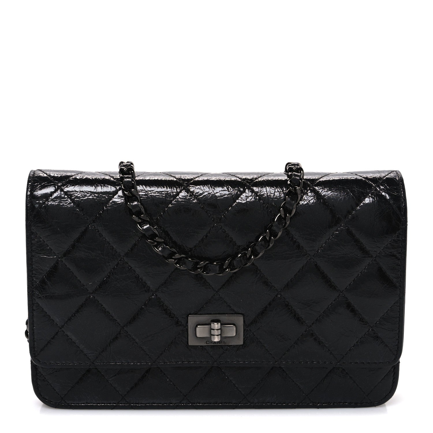 Chanel Glazed Aged Calfskin Reissue Wallet On Chain WOC So Black