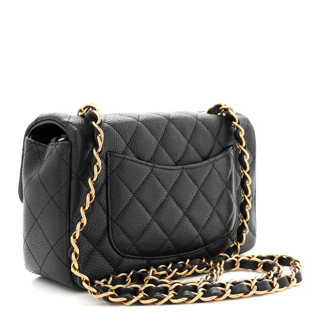Chanel Metallic Caviar Quilted Mini Rectangular Flap Black
