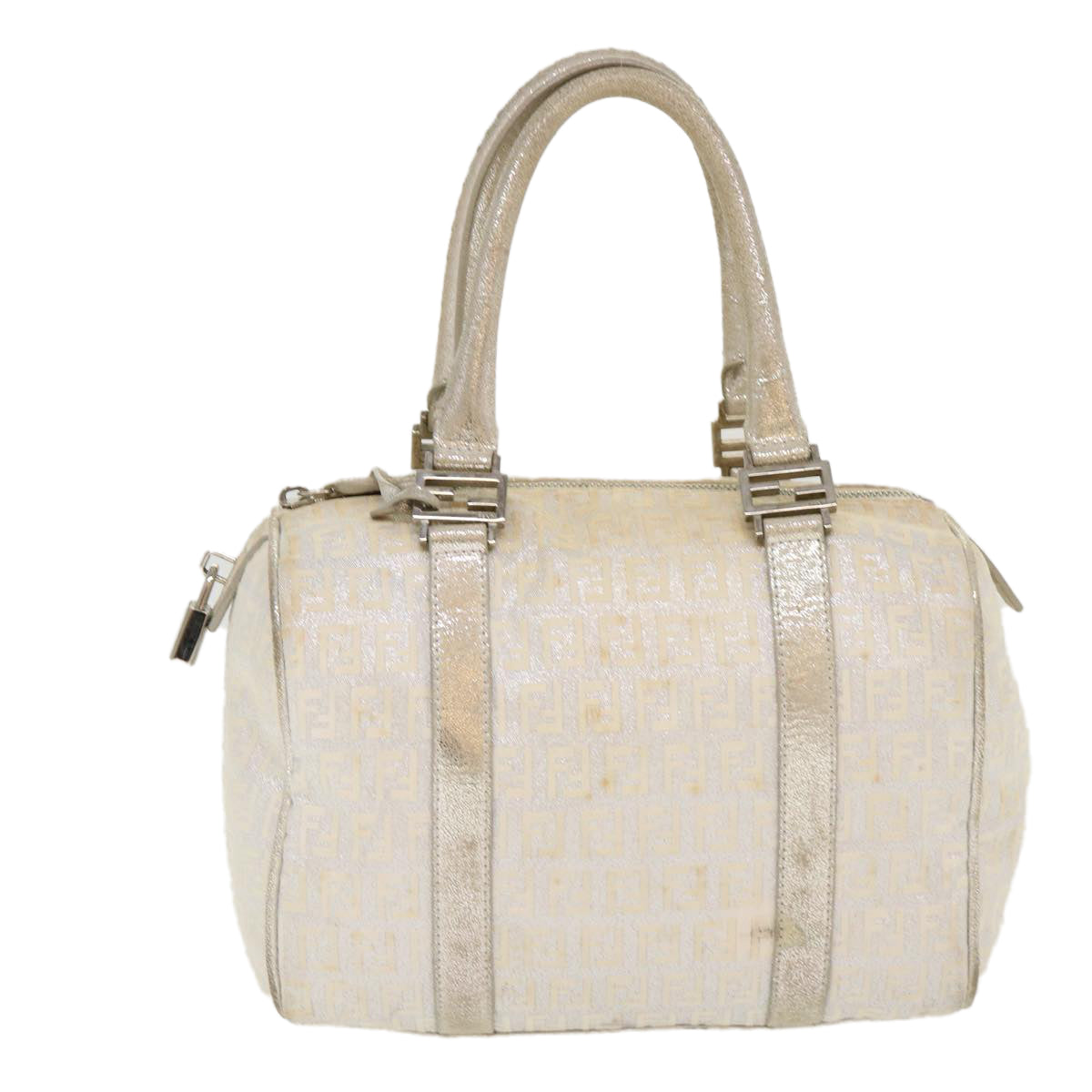 FENDI Zucchino Canvas Hand Bag Silver  40060