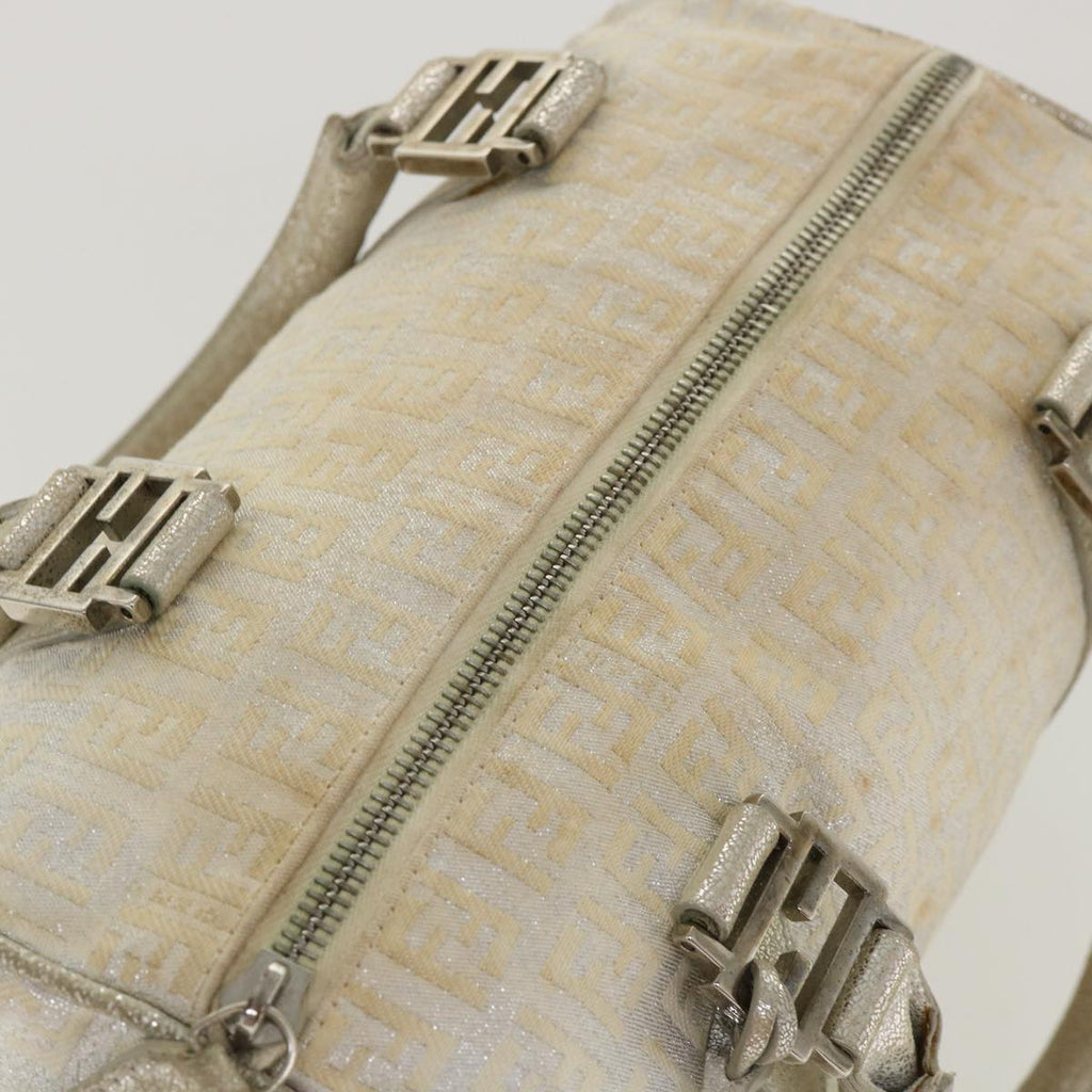 FENDI Zucchino Canvas Hand Bag Silver  40060