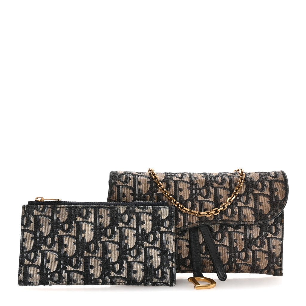 Christian Dior Oblique Saddle Chain Long Wallet  Blue