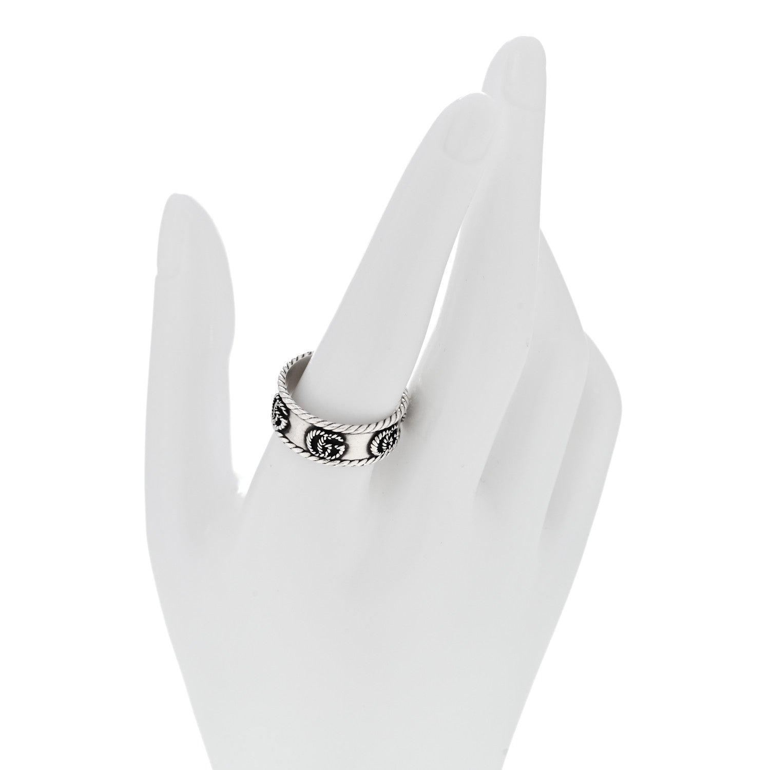 Gucci Sterling Silver Torchon GG Marmont Ring 62 10