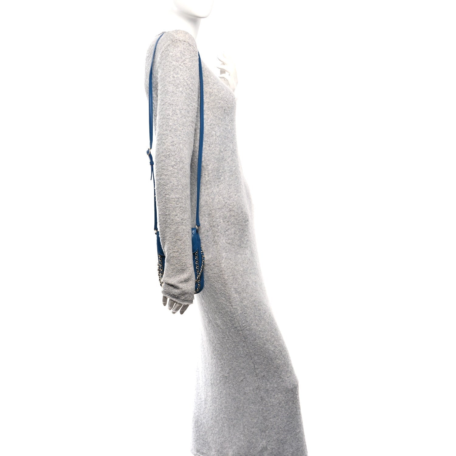 Lambskin Quilted Chain Phone Holder Blue