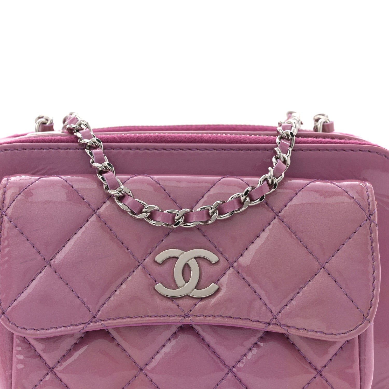 Chanel Patent Quilted Small Pocket Box Camera Case Purple