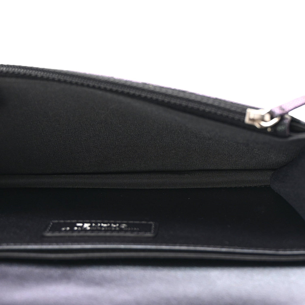 Iridescent Caviar Quilted Classic Pouch Clutch Black