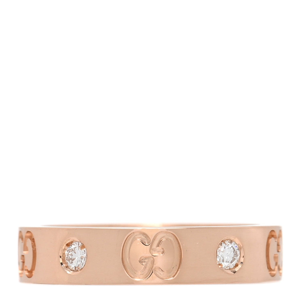 Gucci 18K Rose Gold Diamond Icon Band Ring 49 4.75