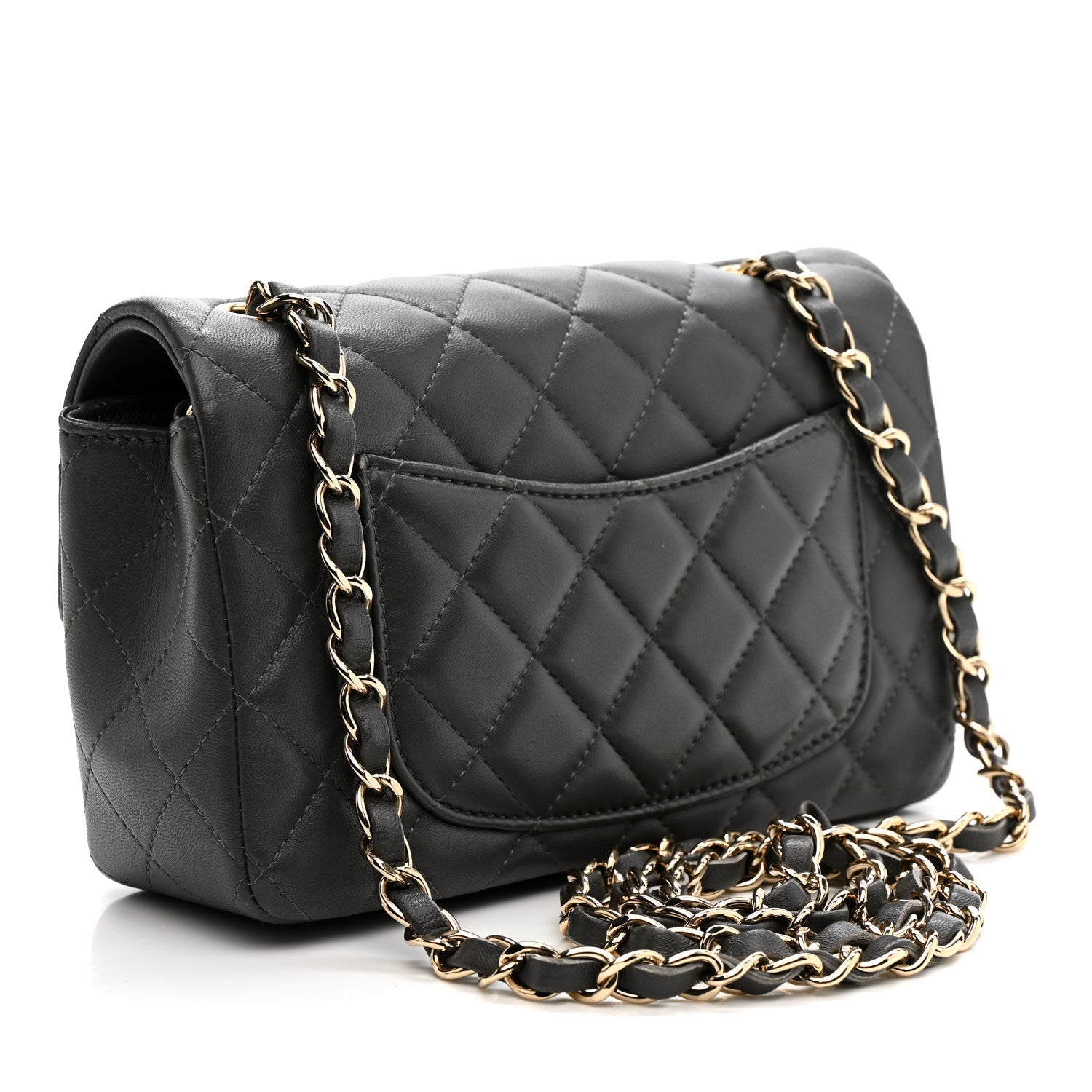 Chanel Lambskin Quilted Mini Rectangular Flap Dark Grey