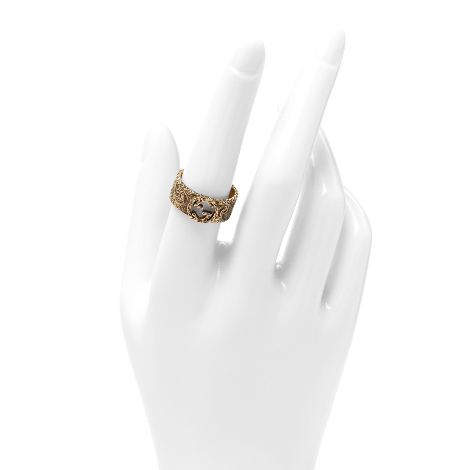 Gucci 18K Yellow Gold Interlocking G Arabesque Ring 55 7.25