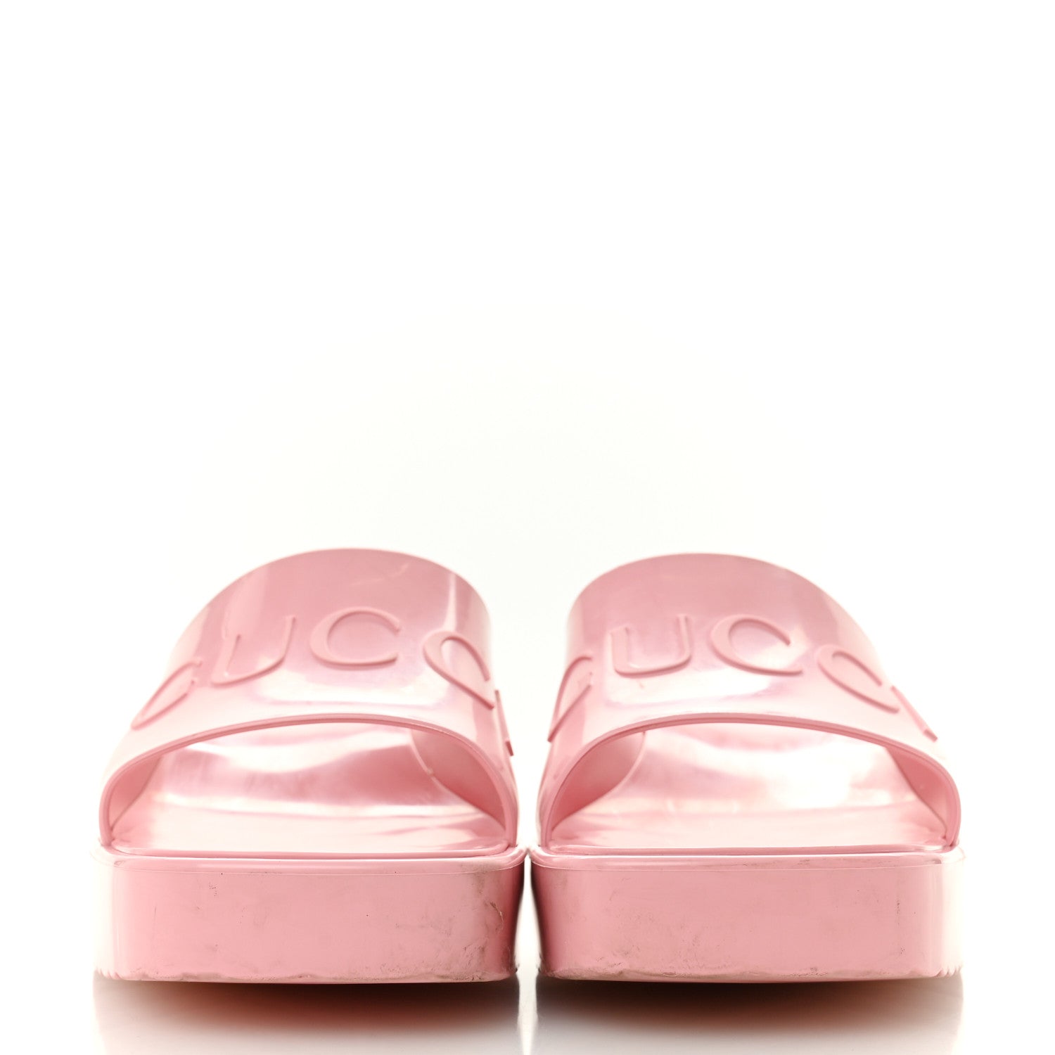 Gucci Rubber Gucci Logo Womens Platform 20/60mm Slide Sandals 41 Wild Rose