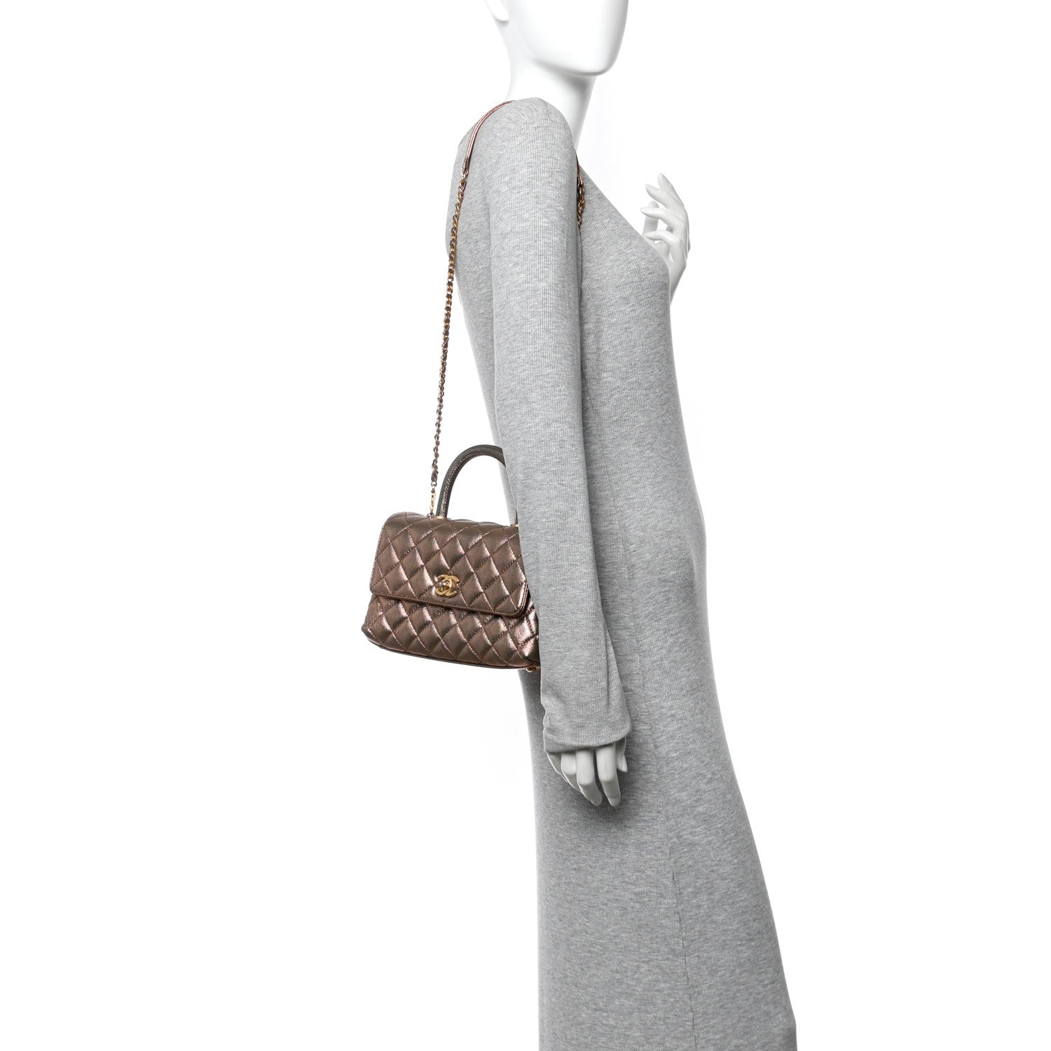 Chanel Metallic Caviar Quilted Mini Coco Handle Flap Gold