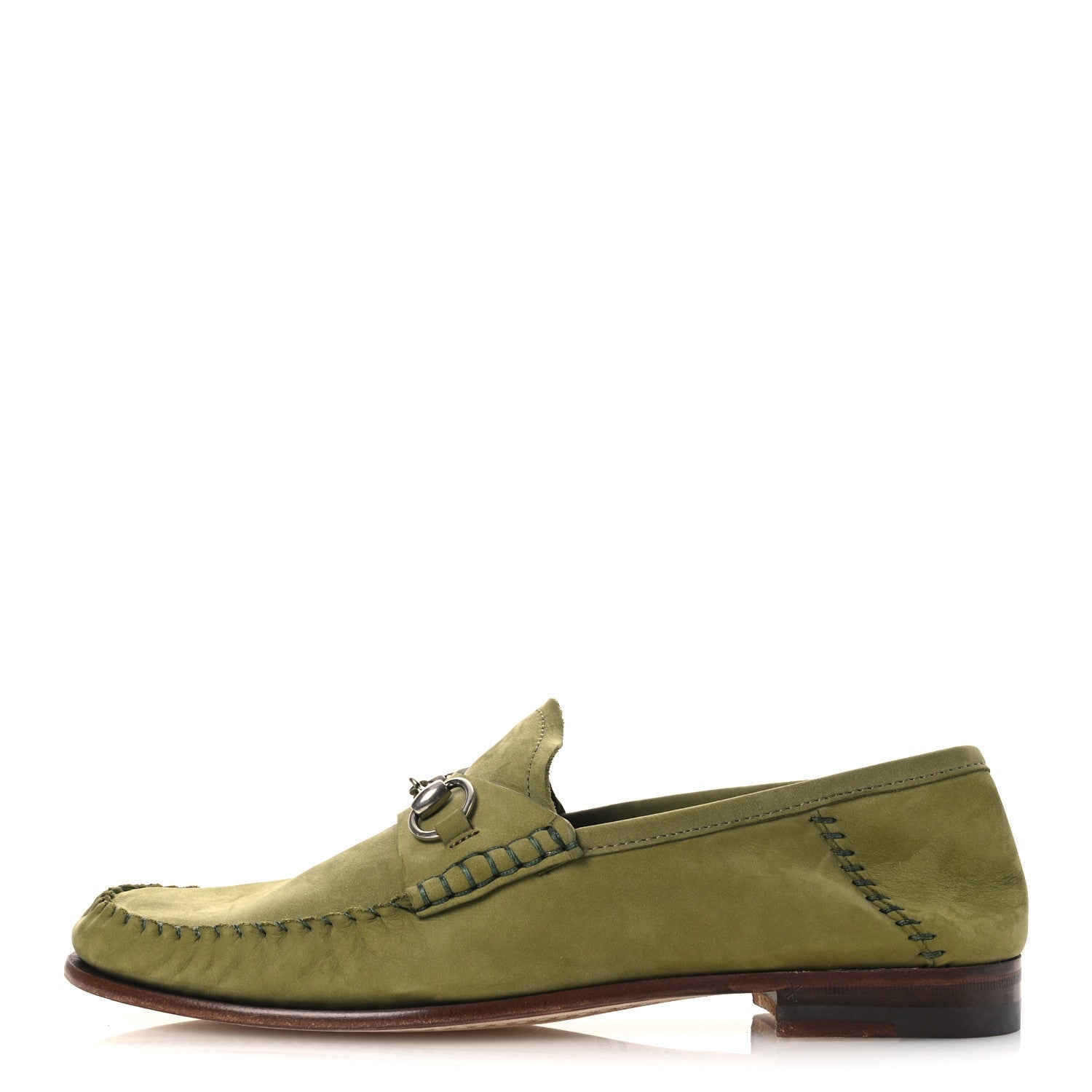 Gucci Nubuck Womens Horsebit Loafers 37 Herbs Light Green