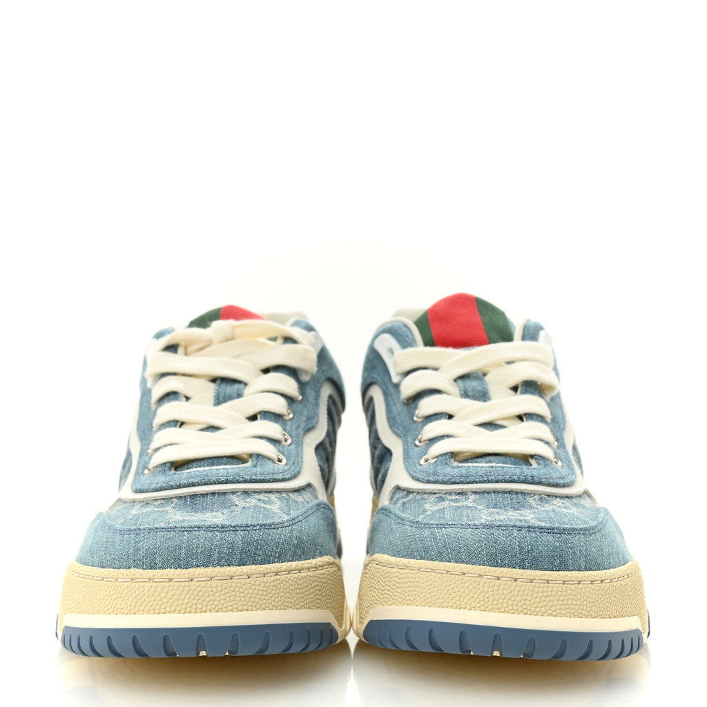 Gucci New Denim Delave GG Monogram Womens Re-Web Sneakers 40 Light Blue Royale