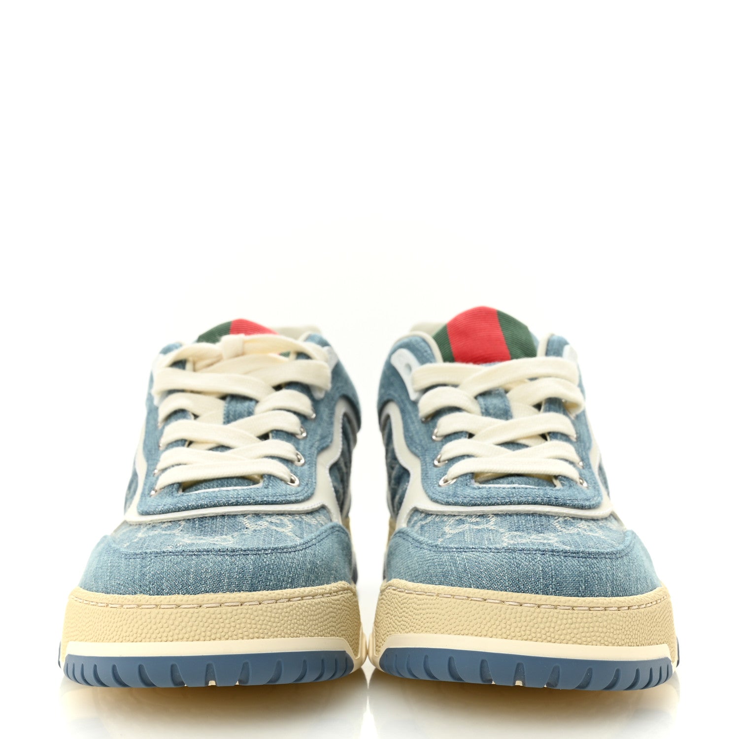 Gucci New Denim Delave GG Monogram Womens Re-Web Sneakers 40 Light Blue Royale