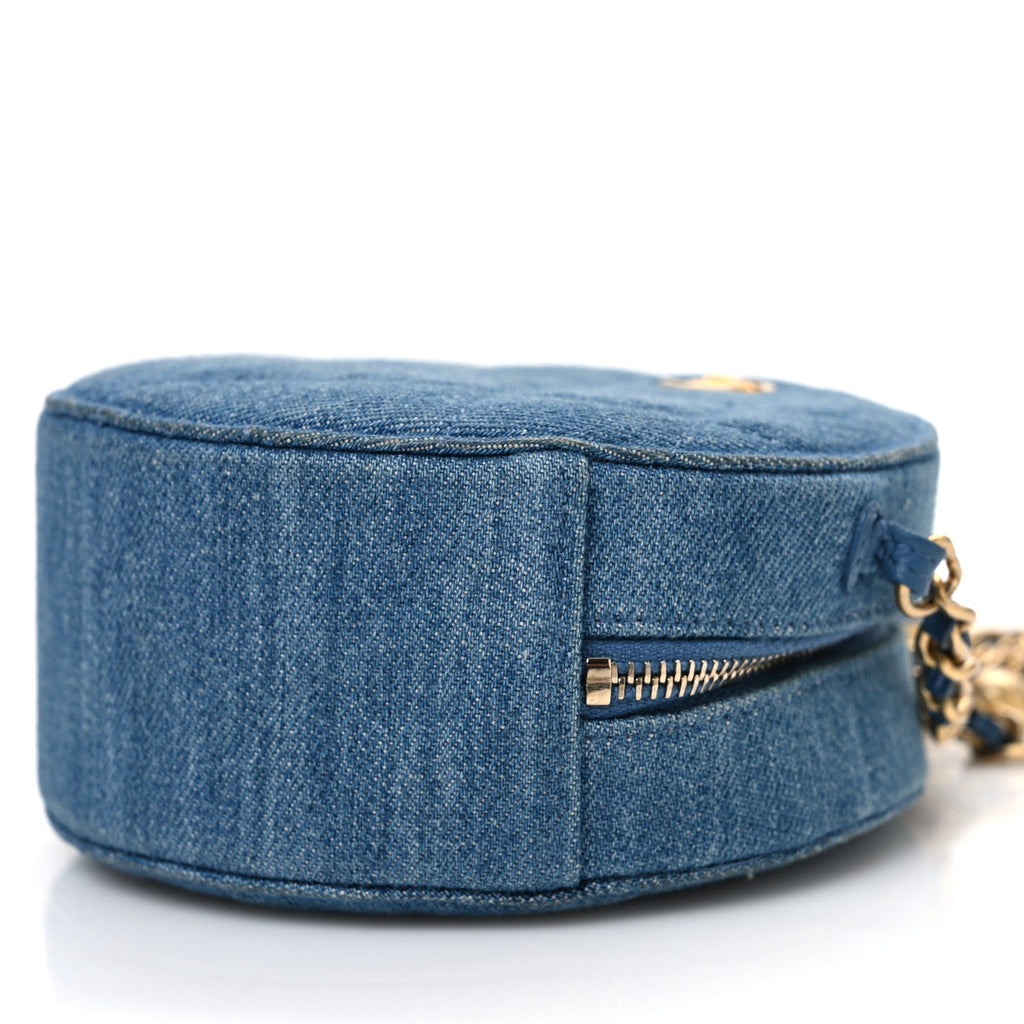 Chanel Denim Quilted Round Pearl Crush Clutch With Chain Blue
