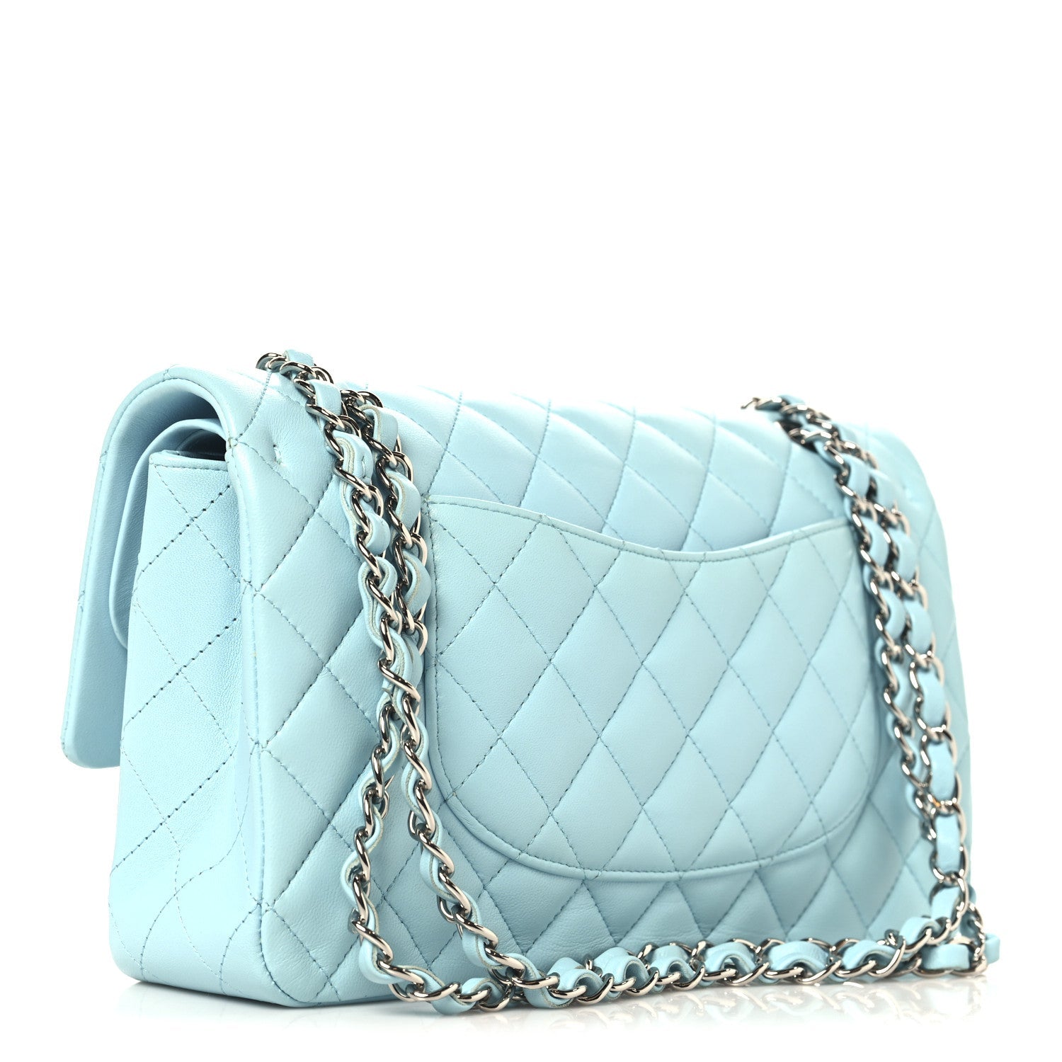 Chanel Lambskin Quilted Medium Double Flap Light Blue