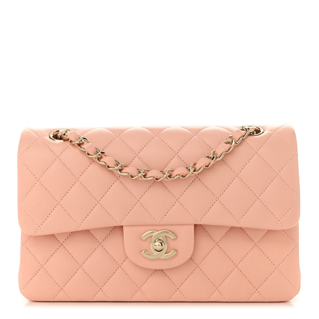 Chanel Lambskin Quilted Small Double Flap Light Orange