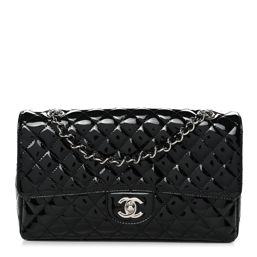 Chanel Patent Quilted Secret Label Medium Flap Black