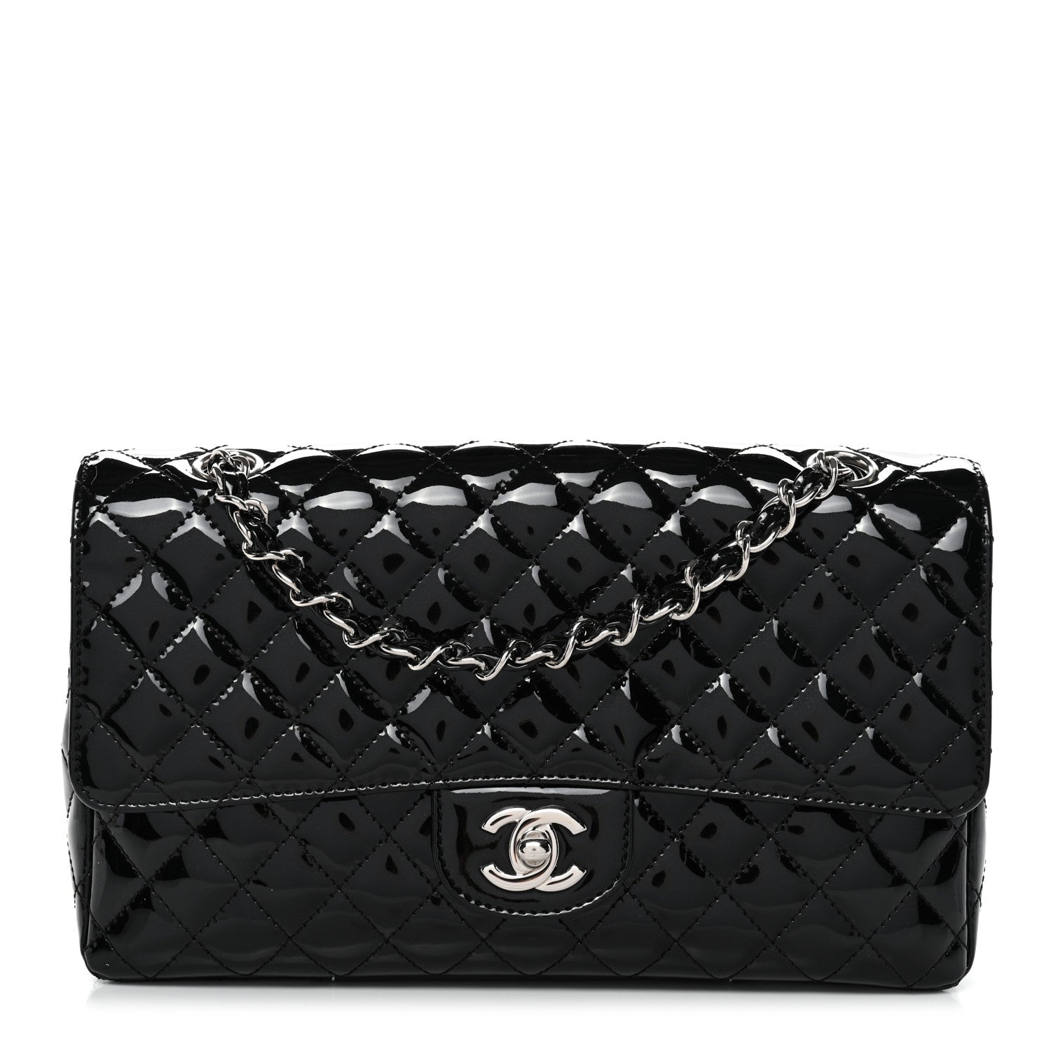 Chanel Patent Quilted Secret Label Medium Flap Black