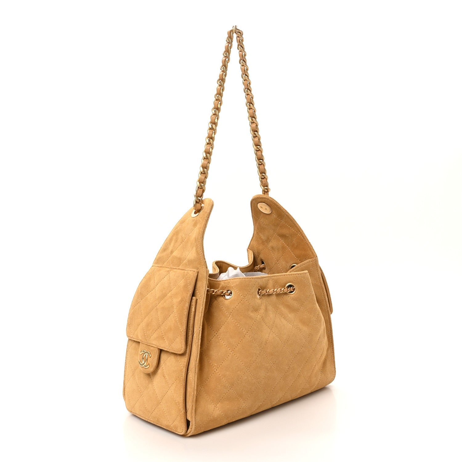 Chanel Suede Quilted Small Chanel 25 Handbag Beige